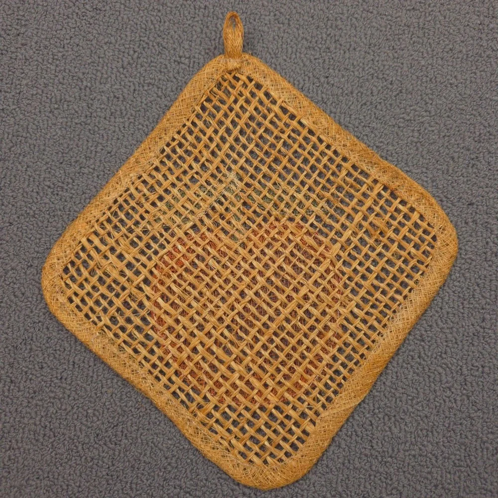 Vintage Woven Straw Peach Trivets Pot Holders Set of 4 Orange Tan‎ Boho Kitchen